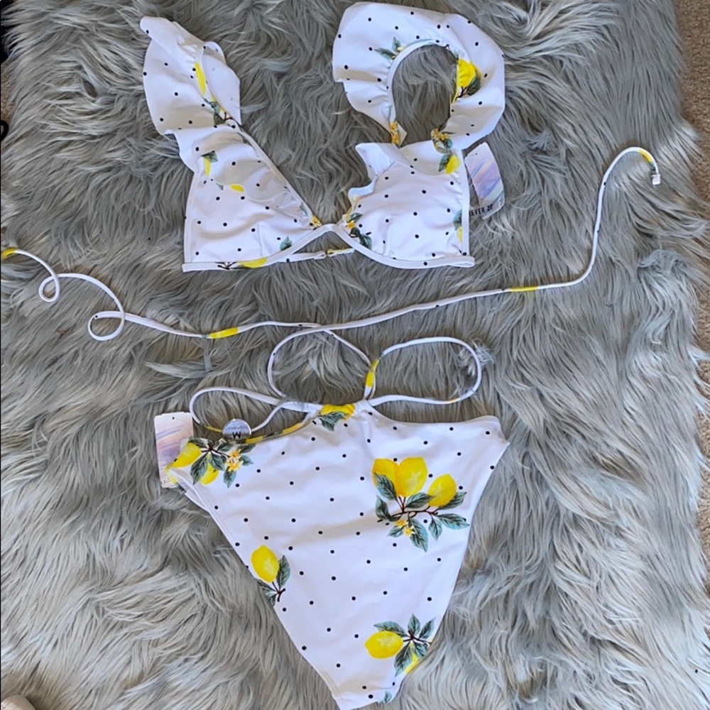 Polkadot lemon ruffle swimsuit